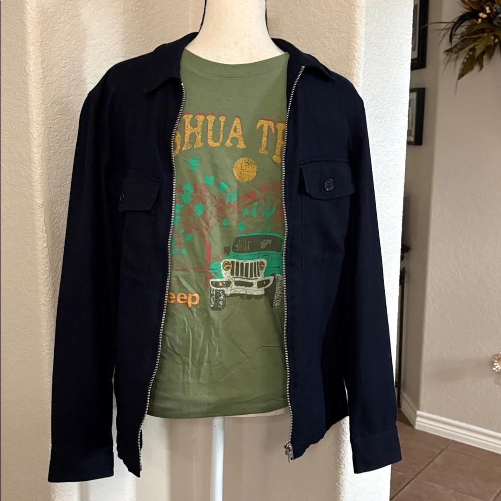 H&M blue full zip up shirt jacket shacket Size XS